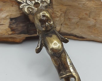 Vintage Brass Kewpie Doll Door Knocker, door hardware, door decor, brass knocker, reclaimed door knocker