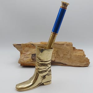 Solid brass Boot sculpture pen holder,match holder, Vintage small item in perfect condition Brass army boot, brass boot, brass paperweight.