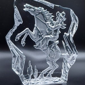 Vintage Crystal clear collectables cowgirl/ cowboy paperweight 1kg 2.2 lbs, office decor, glass sculpture, western paperweight,