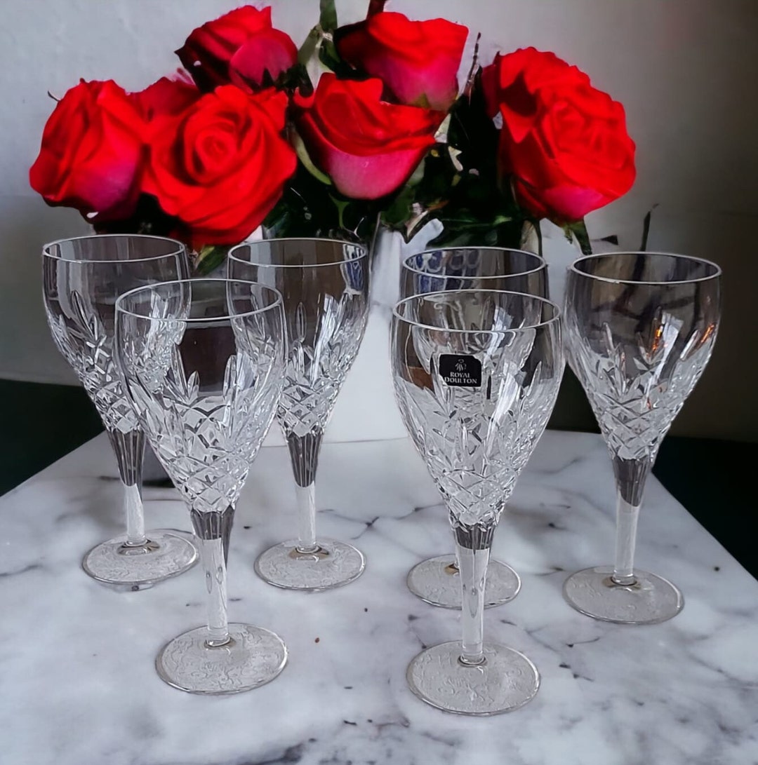 A Stunning Vintage Set of 6 Royal Doulton Lead Crystal Wine Glasses