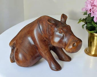 彫刻されたヴィンテージカバ彫刻アフリカ木木製アフリカカバ手彫り動物