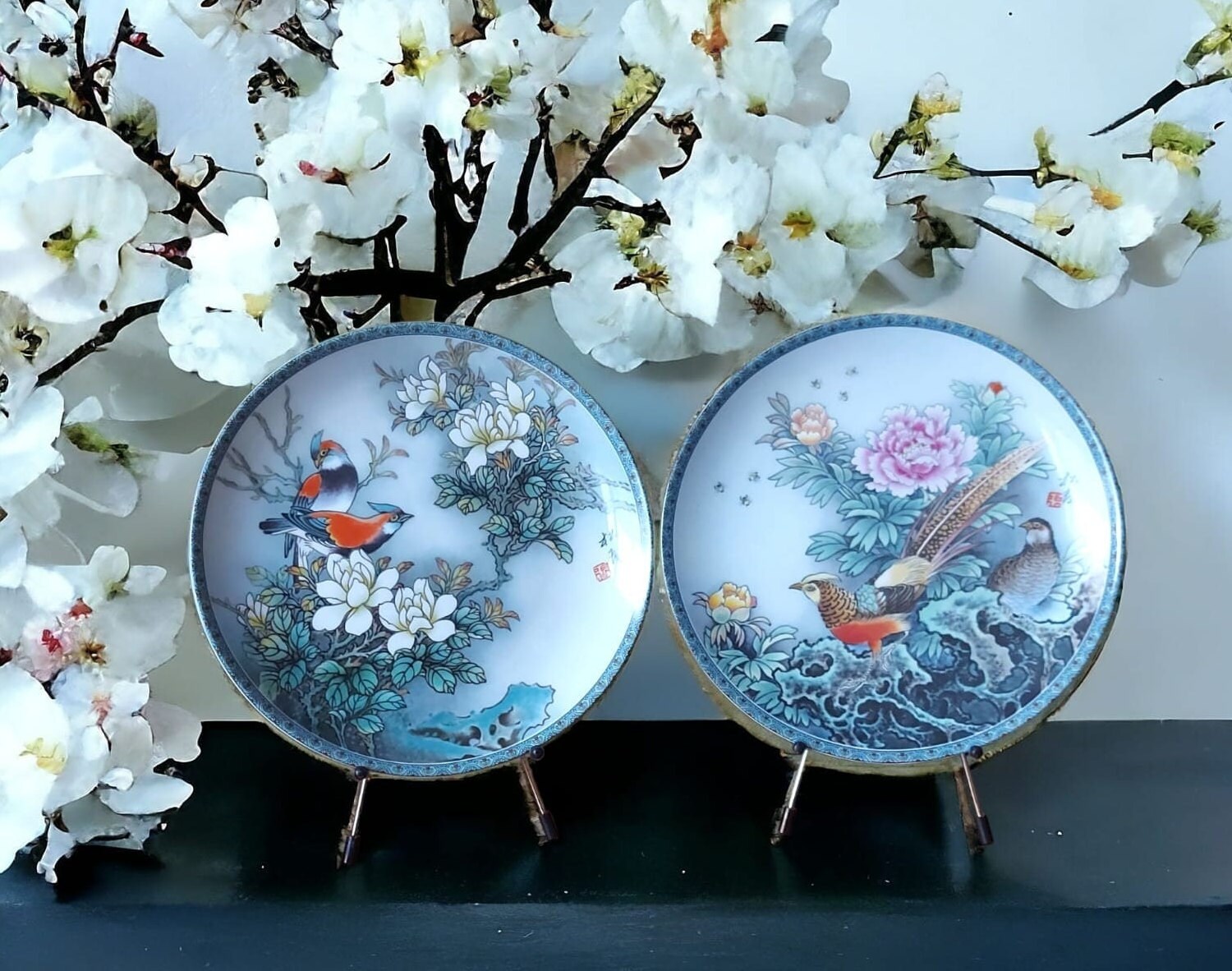 2 IMPERIAL ching te chen PORCELAIN The flowery land,Collectable Plates Asian Art, Artist Zhang song Mao China,decorative collectable plates,