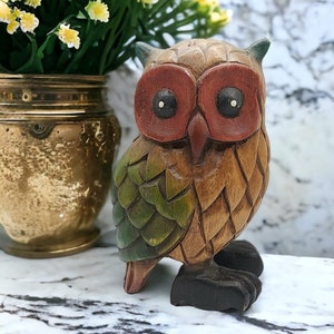 Vintage handmade wooden owl,  home decor,  home gift , large owl. Decorative owl.