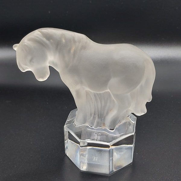 figurine presse-papiers poney en verre cristal dépoli Goebel vintage signée 1985 style lalique