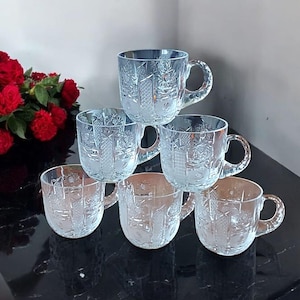 set of 6 bohemian crystal punch cups, crystal punch mugs, home entertaining, home bar decor, bohemian crystal Glasses.