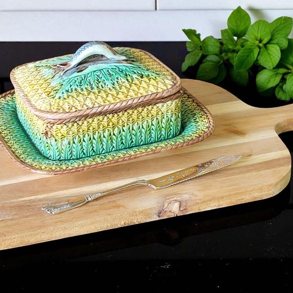 19th Century Majolica Sardine Box: Pineapple Design, Adams & Bromley Style