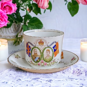 Rare Ansley King George v and queen mary coronation cup and saucer, royle memorabilia, English porcelain, King and Queen of England