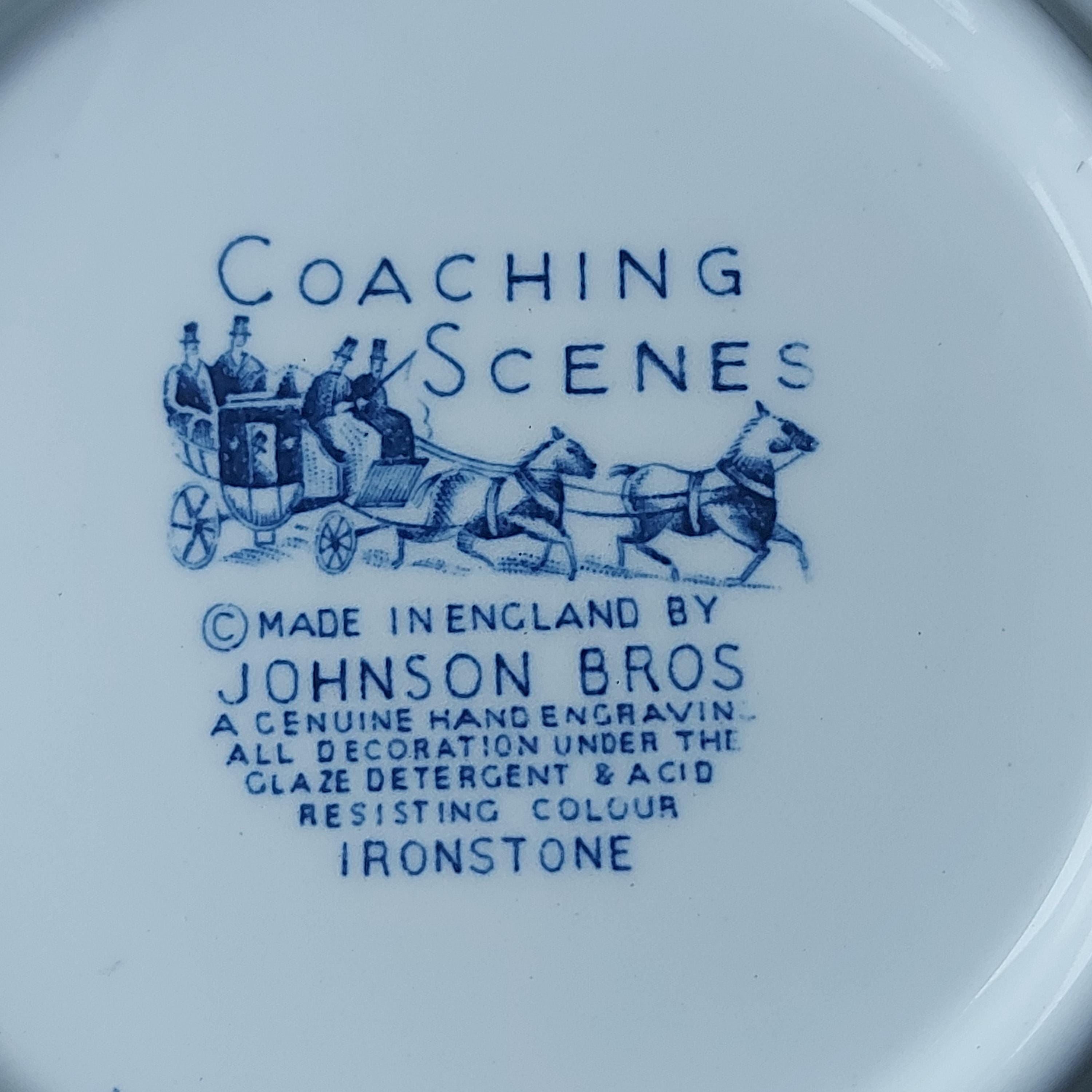 Vintage Johnson Bros Coaching Scenes Lidded Serving Dish, Blue