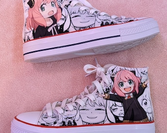 Zapatos inspirados en Converse, zapatillas de anime, zapatos de anime, zapatos de cuero, zapatos atléticos personalizados, zapatos casuales. Zapato de caña alta