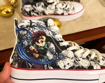 Zapatos inspirados en Converse, zapatillas de deporte anime, zapatos anime, zapatos de cuero, zapatos personalizados atléticos, zapatos casuales. Zapato alto