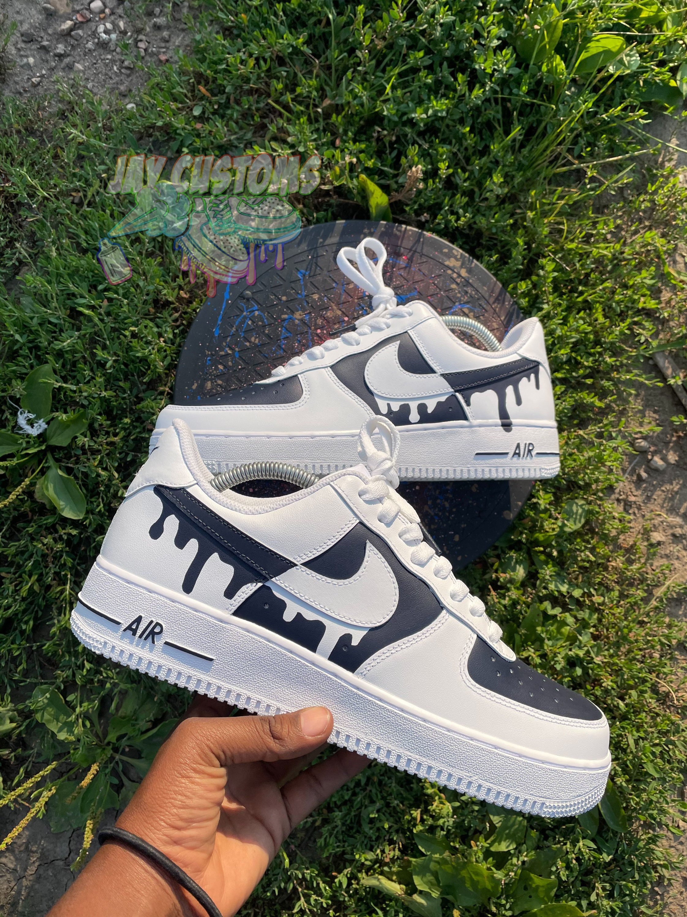 Custom Navy blue Drip AF1’s | EB Customs