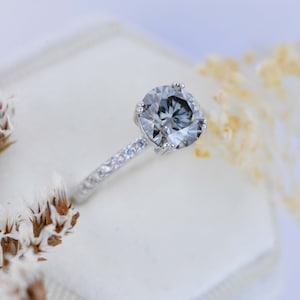 White Gold  Silver Gray Grey Moissanite Ring,  2 carat Round Cut grey gray Gold Moissanite Ring