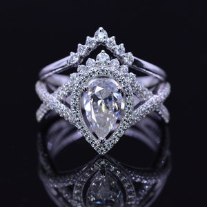 3 Carat Pear Shaped Moissanite Halo Engagement Ring  14K White Gold Classic Ring. Luxury Halo Pear Cut Engagement Ring