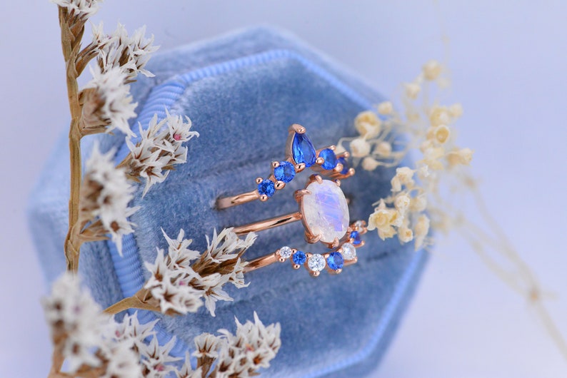 Rose Gold Plated Silver Vintage Style Natural Moonstone Ring Etsy