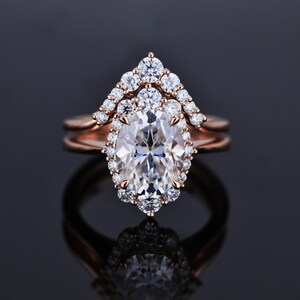3 Carat Oval Shaped Moissanite Halo Engagement Ring  14K Rose Gold Classic Ring. Luxury Halo Pear Cut Engagement Ring