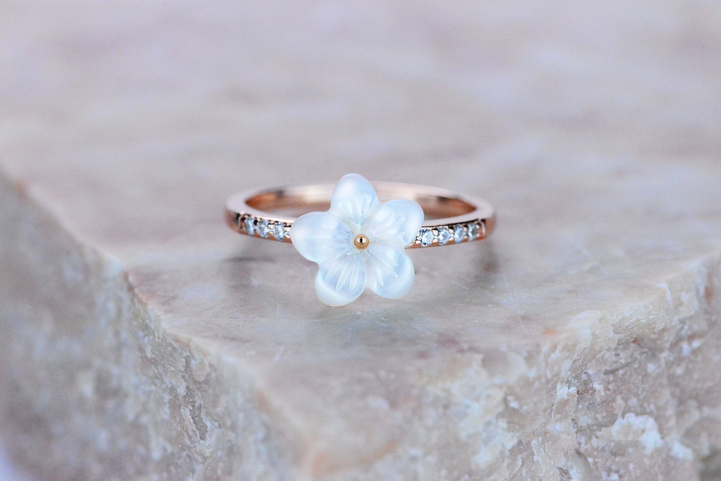 White Ceramic Flower Ring Etsy