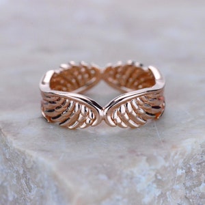 Rose Gold Plated Silver Wing Ring. Angel Wing Ring