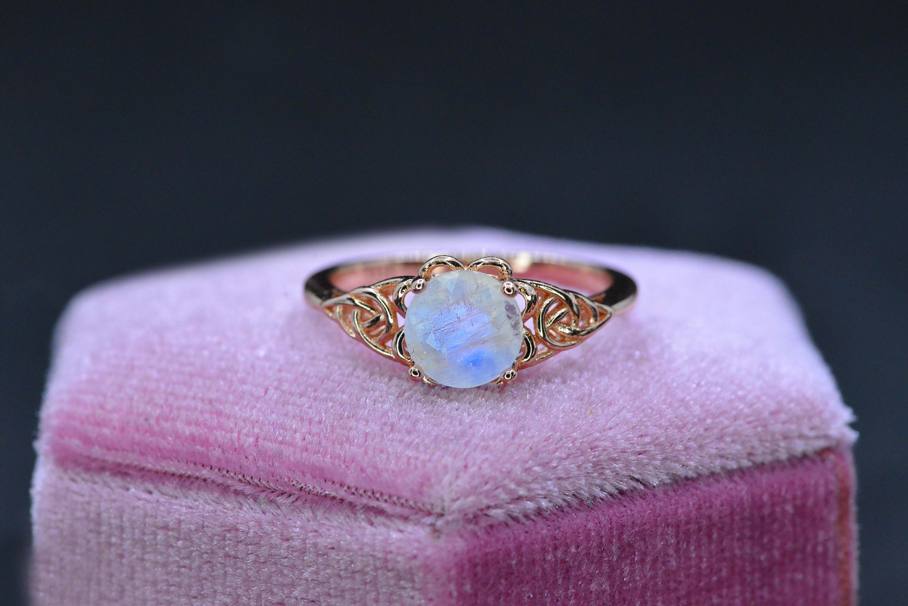 Rose Gold Plated Silver Celtic Style Natural Moonstone Ring - Etsy