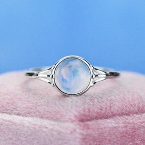 Floral Moonstone Ring, June Birthstone, Silver Promise Ring