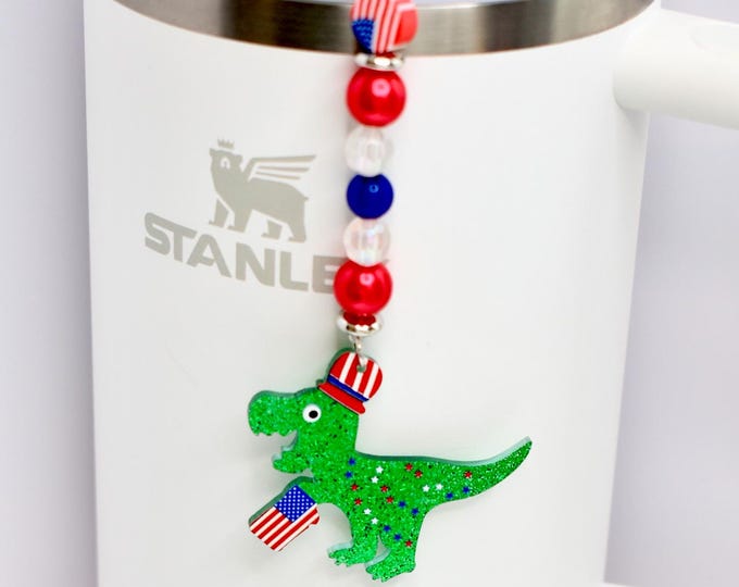 Patriotic Dinosaur Tumbler Straw Charm