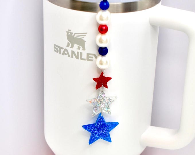 Glitter Stars Patriotic Tumbler Straw Dangle