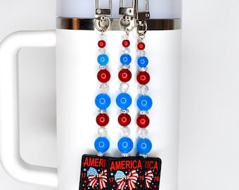 Patriotic Beaded Tumbler Charm | America 1776 Bag Accessory
