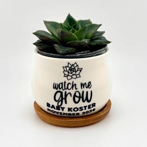 Personlig mini-suckulentkruka för babyshower | Anpassad keramisk kruka med bambubricka