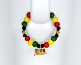 Juneteenth Tumbler Handle Bracelet | Red, Black, Green & Gold Beads