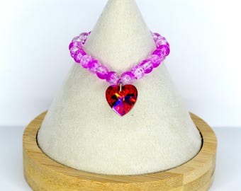 Pink and Red Crystal Heart Charm Necklace for Monster Doll