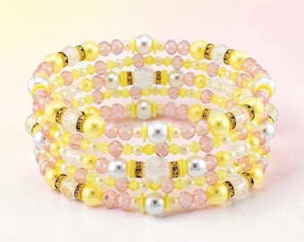 Keepsake Bracelet Collection — Yellow Pink and Pearl Beaded Bracelets