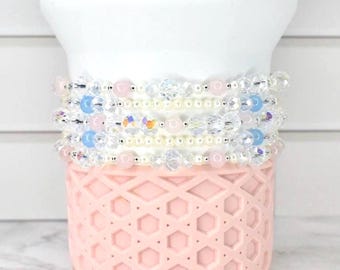 Romantic Ocean Bracelet Collection: Pink, Blue and Crystal Beaded Bracelets