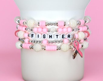 Fighter Breast Cancer Awareness Bracelet Stack - 5 Piece Set
