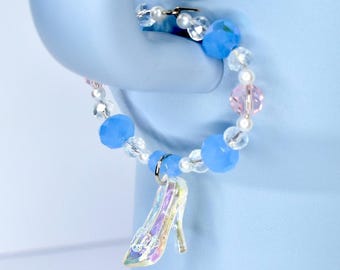 Cinderella Slipper Tumbler Handle Bracelet: Crystal and Iridescent Shoe Charm