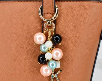 Pearl Beaded Bag Charm: Personalized Rhinestone Initial Keychain