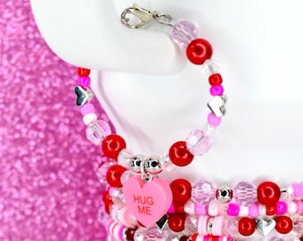 Tumbler Handle Charm for Valentine's Day: Red and Pink Accessory with Conversation Heart Charm
