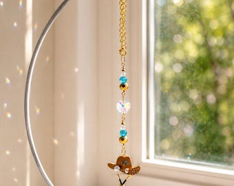 Western Cowgirl Hat Suncatcher, Crystal Prism Car Charm, Boho Window Decor