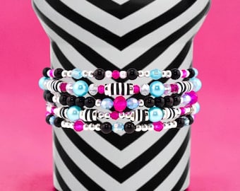 Barbie 1959 Collection Beaded Bracelets: Pink, Black, White, Blue, Silver Accents