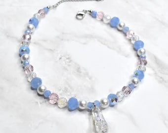 Blue and Pink Crystal Heart Charm Necklace – Dress Up Jewelry