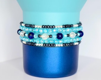 Blue Beaded Bracelet Stack, Set of 5