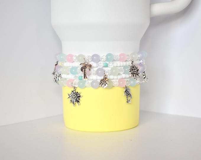 Tropical Palm Tree Charm Tumbler Bracelet Stack – Set of 5 Bracelets for Cup