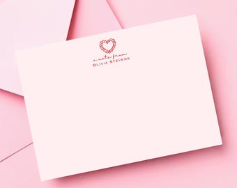 Pink and Red Retro Personalized Valentines Note Cards Printable