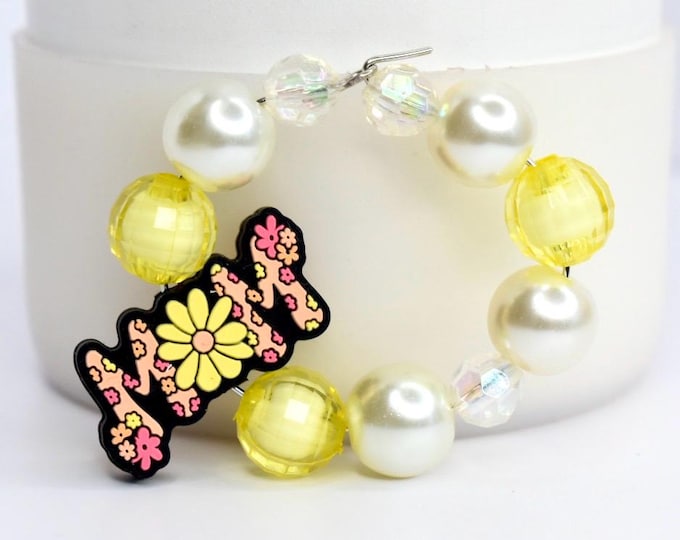Yellow Floral Mom Beaded Tumbler Handle Charm