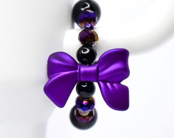 Purple Bow Tumbler Handle Bracelet with Black Pearl Accents