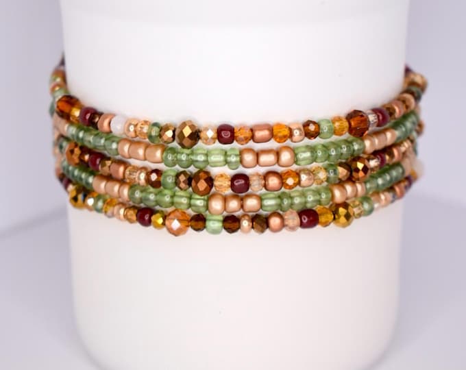 Lichen Tumbler Bracelet Stack: Earth-Toned Beaded Cup Bands