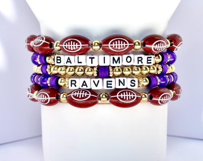 Baltimore Ravens Bracelet Set: Purple & Gold Football Game Day Accessories