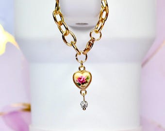 Gold Chain Heart Charm Tumbler Handle Charm