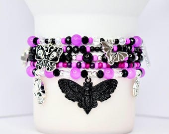 Deadly Damask Bracelet Stack with Black and Your Choice of Accent Color for Tumbler or Wrist, Set of 5