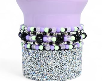 Hypnotic Green Bracelet Collection: Pastel Purple Green and Black Beaded Bracelets