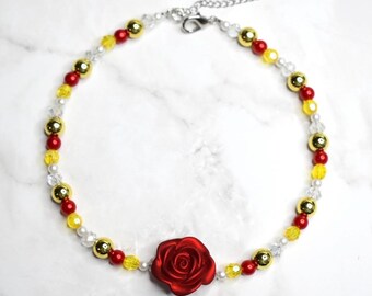 Red, Yellow, and Crystal Rose Charm Necklace – Dress Up Jewelry