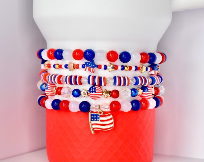 Featured listing image: Patriotic Bracelet Collection: Red, White and Blue Beaded Bracelets